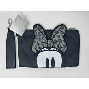 Disney Minnie Mouse Wristlet Bag Clutch Animal Print Faux Leather NEW